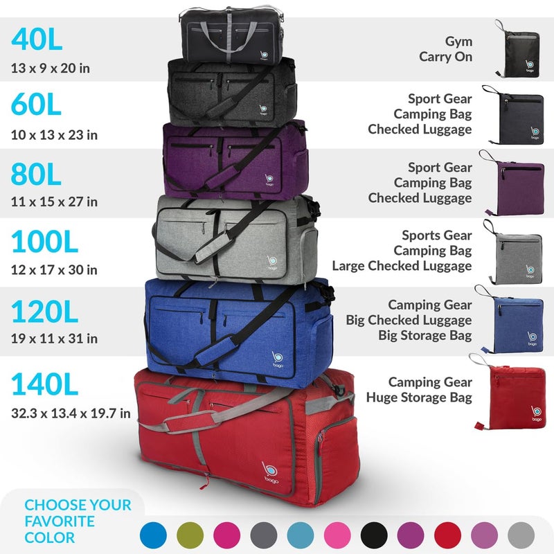 Bago Large Foldable Duffel Bags for Traveling Women & Men - 100L Packable Duffle Bag for Travel with Shoe Compartment - Water Repellant, Heavy Duty, Lightweight Folding & Collapsible (SnowGray) - Image 2